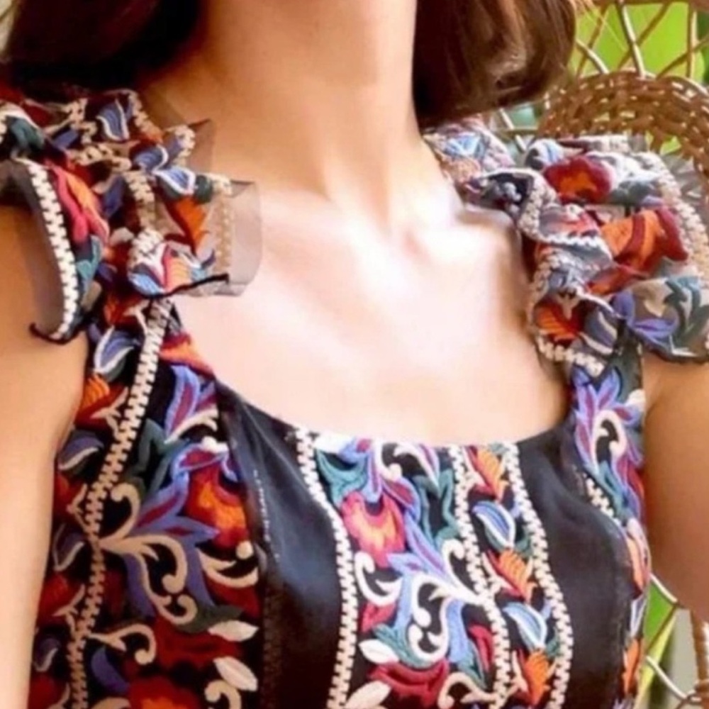 Anthropologie NEW Eva Franco Florence Embroidered Corset Top Size XS Black/Multi - Picture 3 of 12